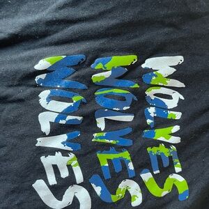 Mn Timberwolves Black Graphic Tee with Blue, Green & White 'WAVES' Te